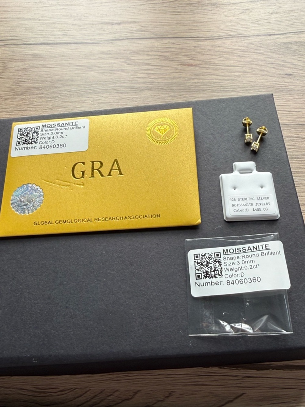 *NEW* .2ct Gold Moissanite 3.0mm Stud Earrings with GRA Certificate